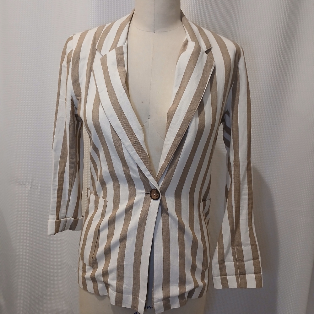 RD Style Cotton Brown and White Stripe Blazer Size XS